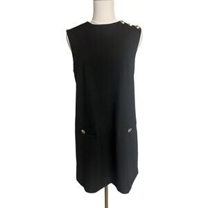 H&M Black Shift Dress Size Small Gold Buttons Office Career Old Money Chic